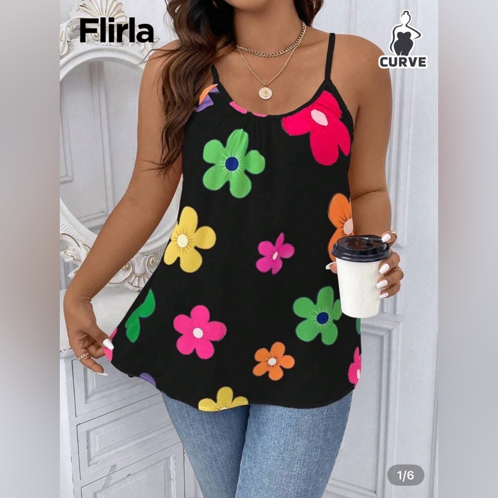 SHEIN Black Camisole with Bright Floral Accents
